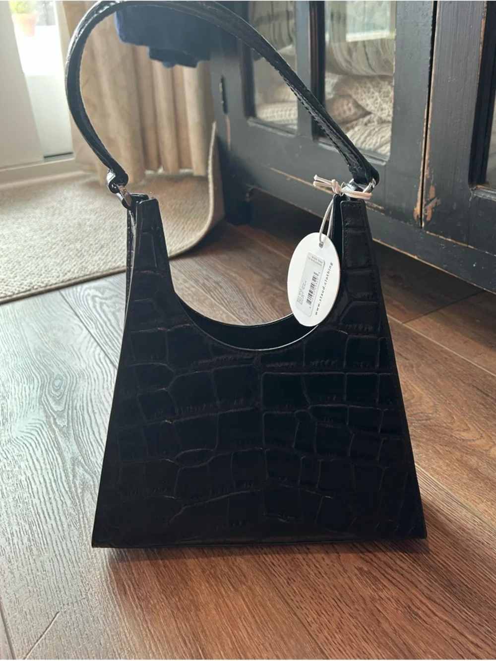 NWT Staud Rey Bag, black embossed croc - Picture 4 of 10